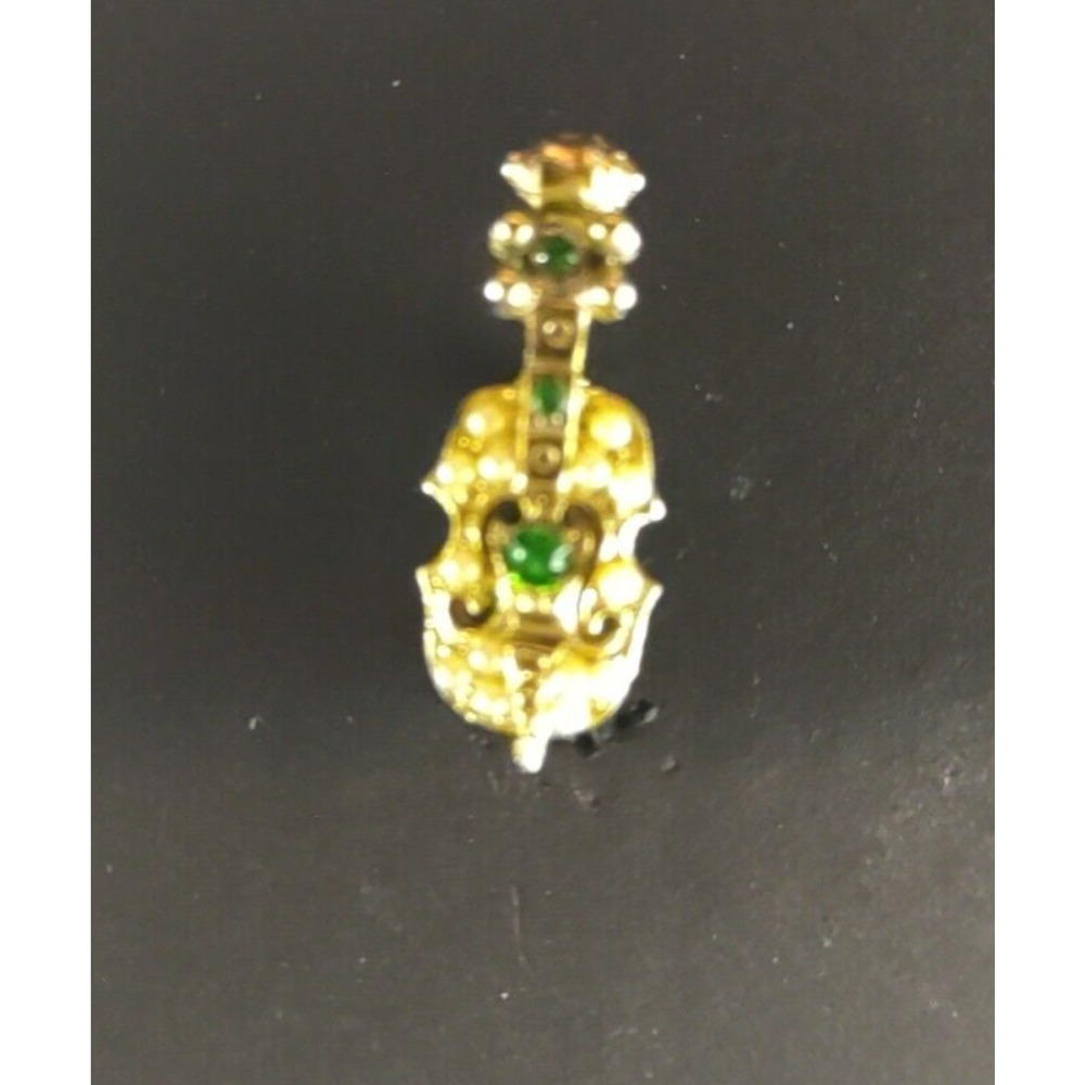 Beaded Rhinestone Violin Banjo Hat Lapel Pin